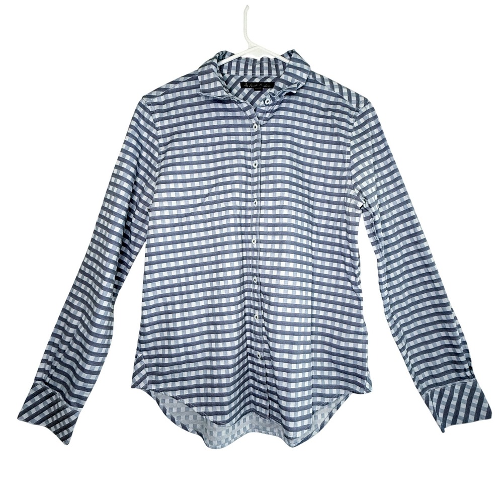 Brooks Brothers Blue White Gingham Cotton Button Up Shirt Womens 8